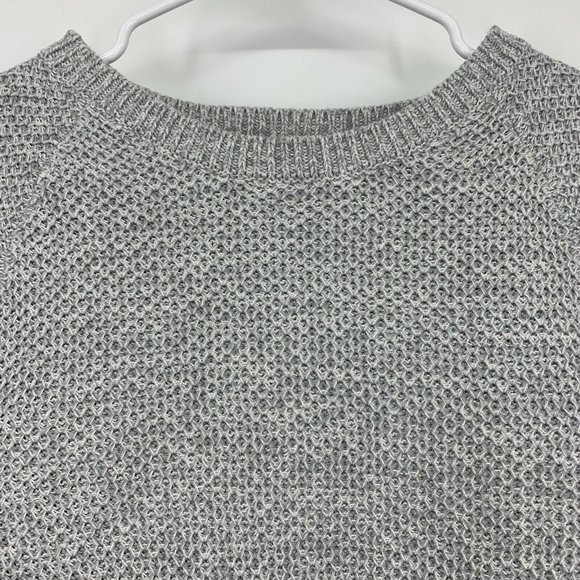 Ann Taylor LOFT Sweater Gray Pullover Knit Crew Neck Split Back - Picture 2 of 9